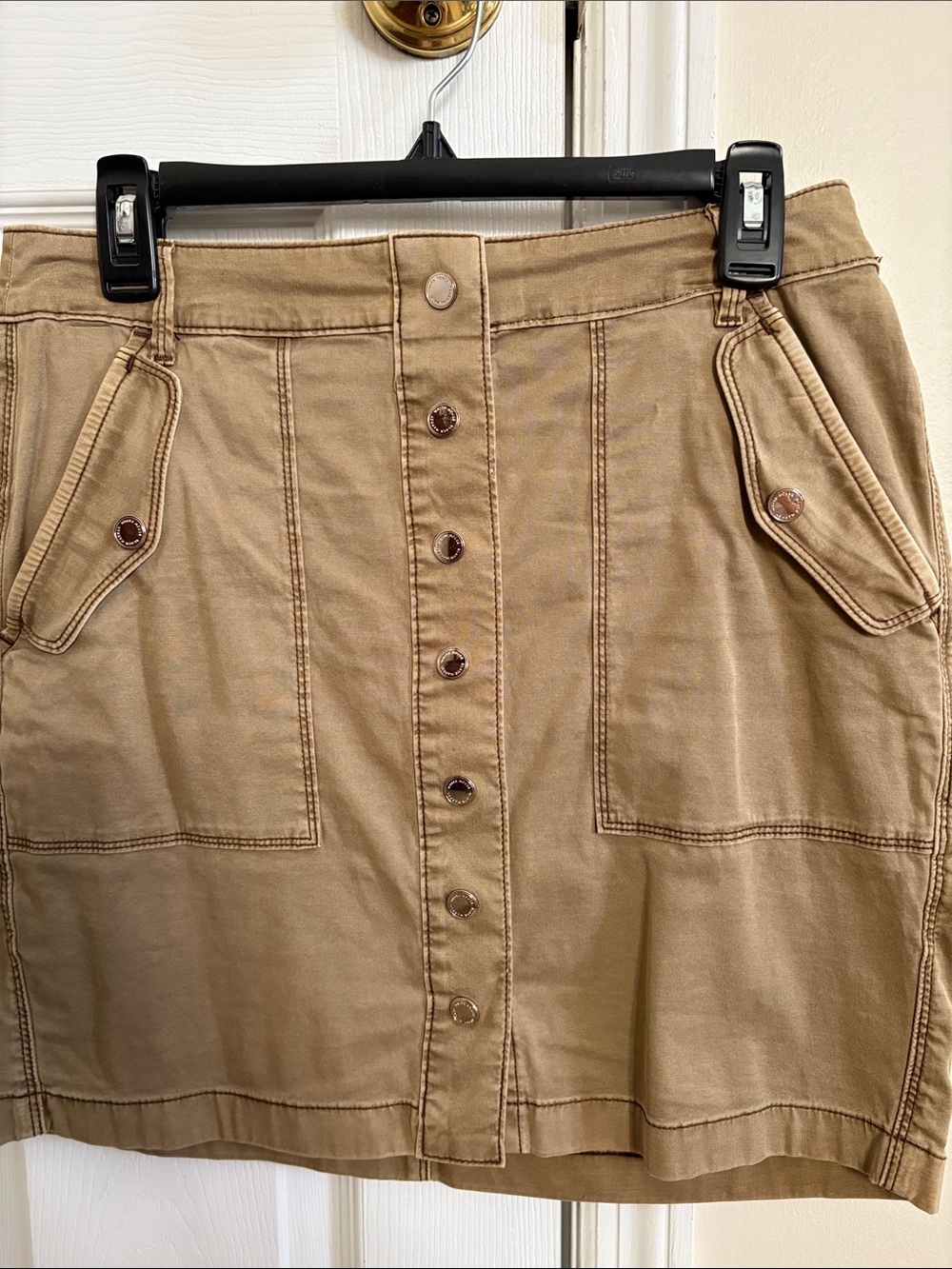 White House Black Market Button-Front Mini Skirt in Khaki